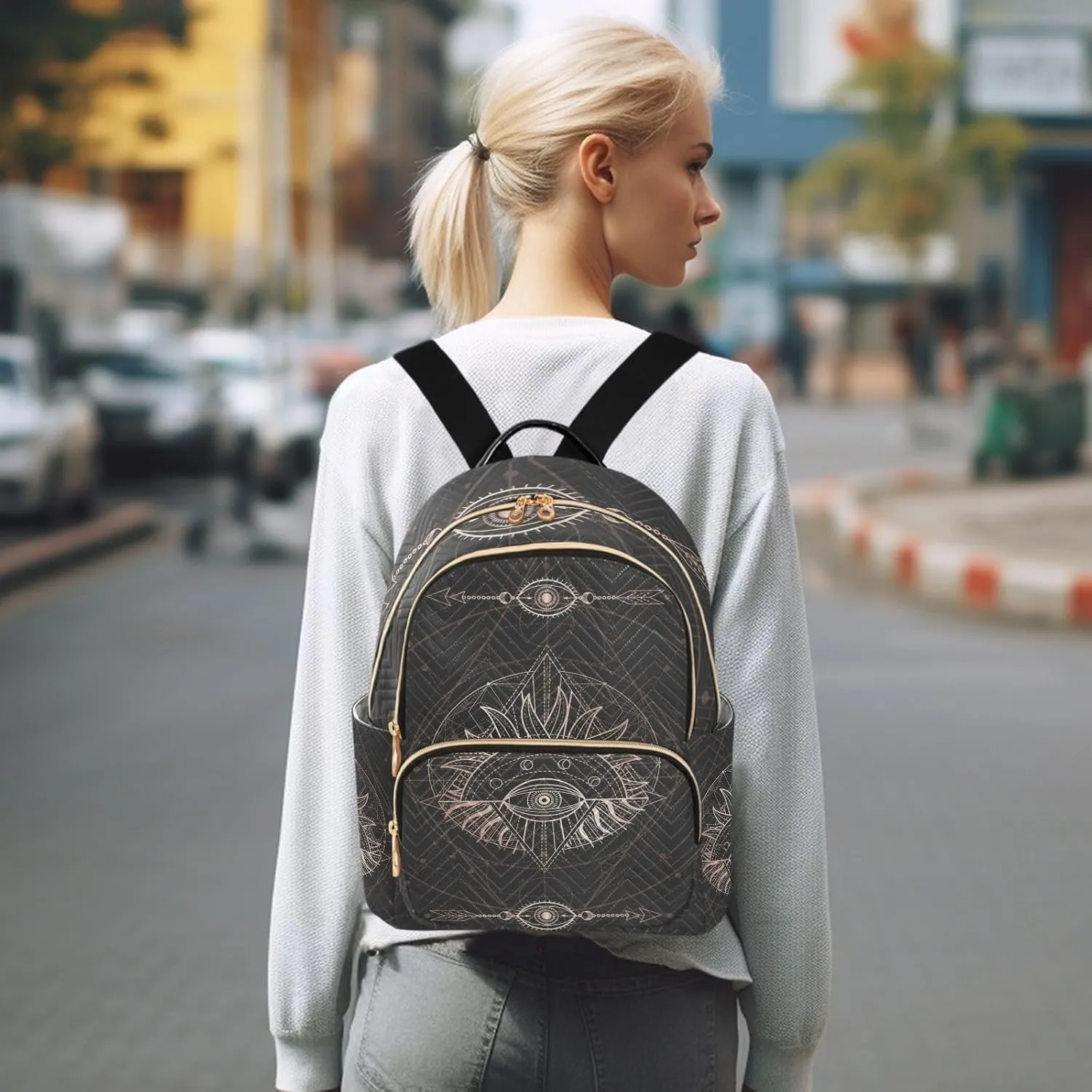 Astrology Sacred Geometry Symbols Mini Backpack for Women, Travel Backpack Purse for Ladies Fashion Shoulder Bag Daypack Travel Bag