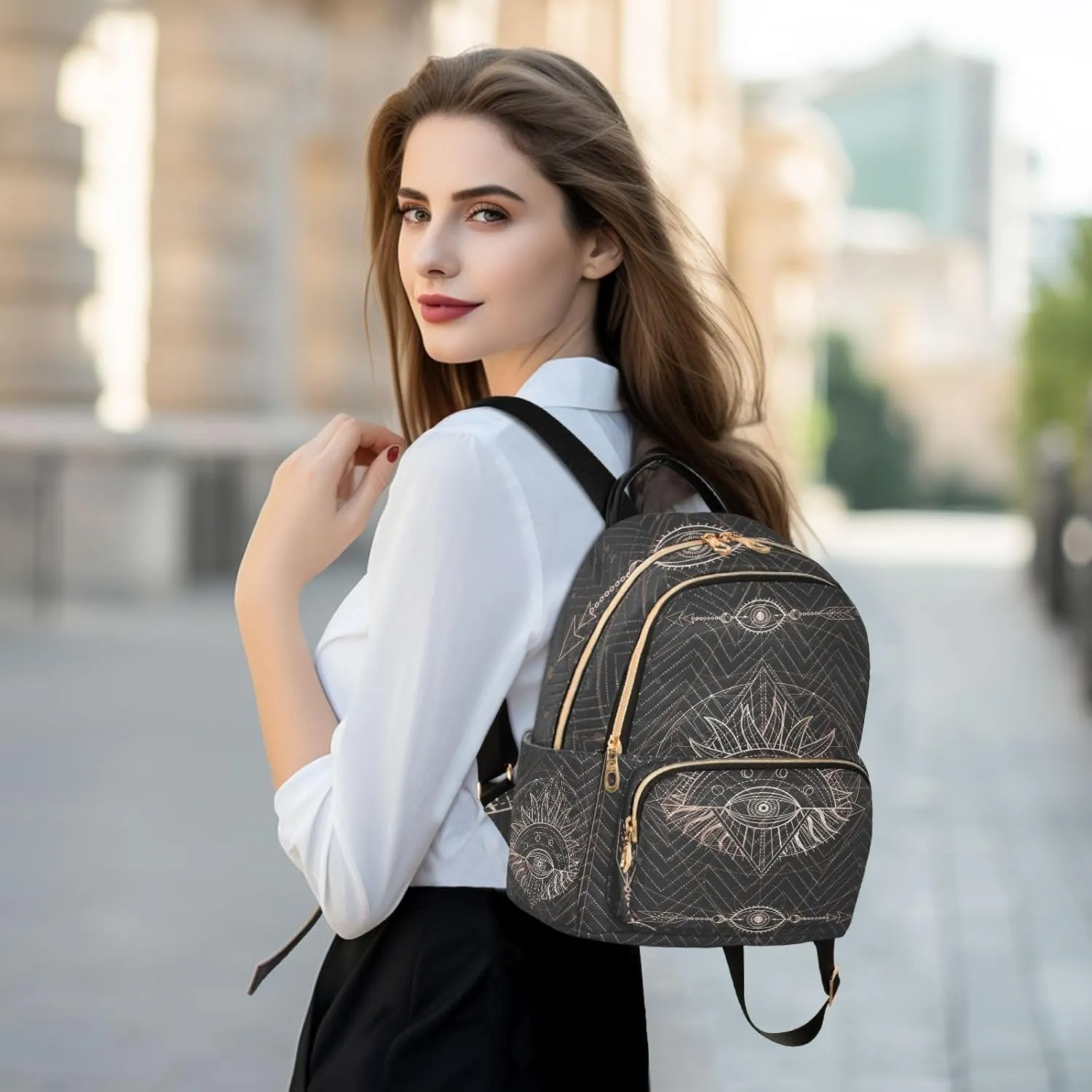 Astrology Sacred Geometry Symbols Mini Backpack for Women, Travel Backpack Purse for Ladies Fashion Shoulder Bag Daypack Travel Bag