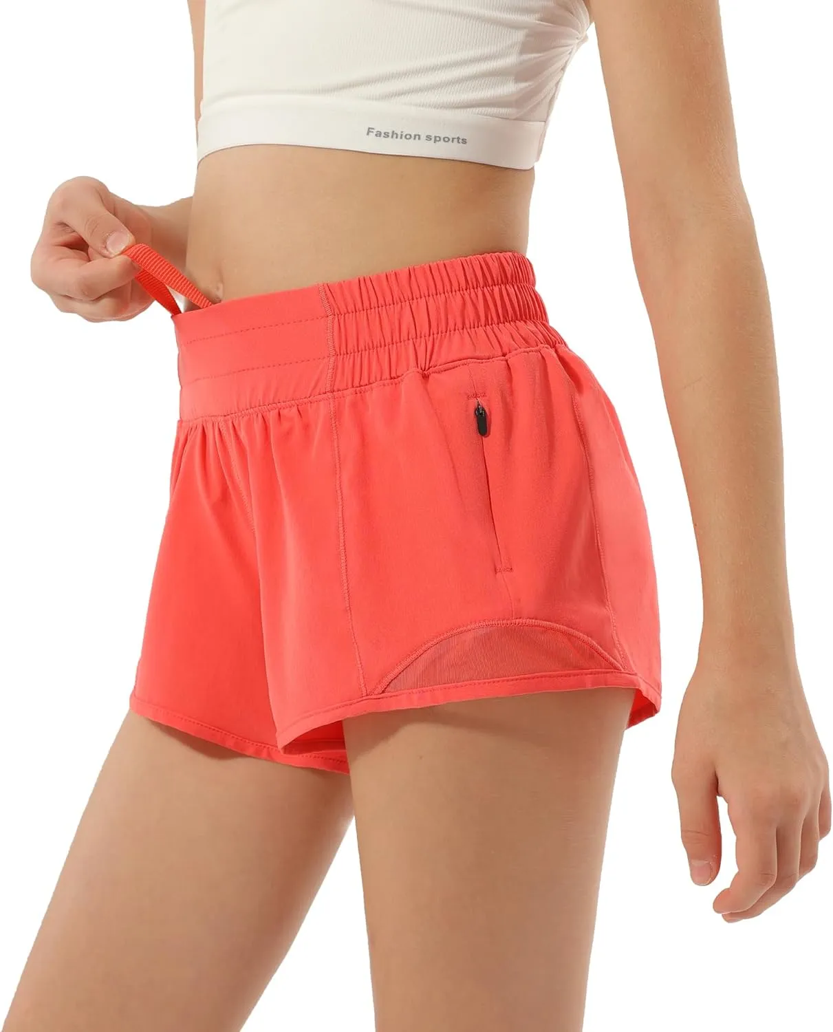 Aurefin Girls Athletic Shorts, Lightweight Running Shorts for Teen Girls Kids Sports Active Short with Zip Pocket and Elastic