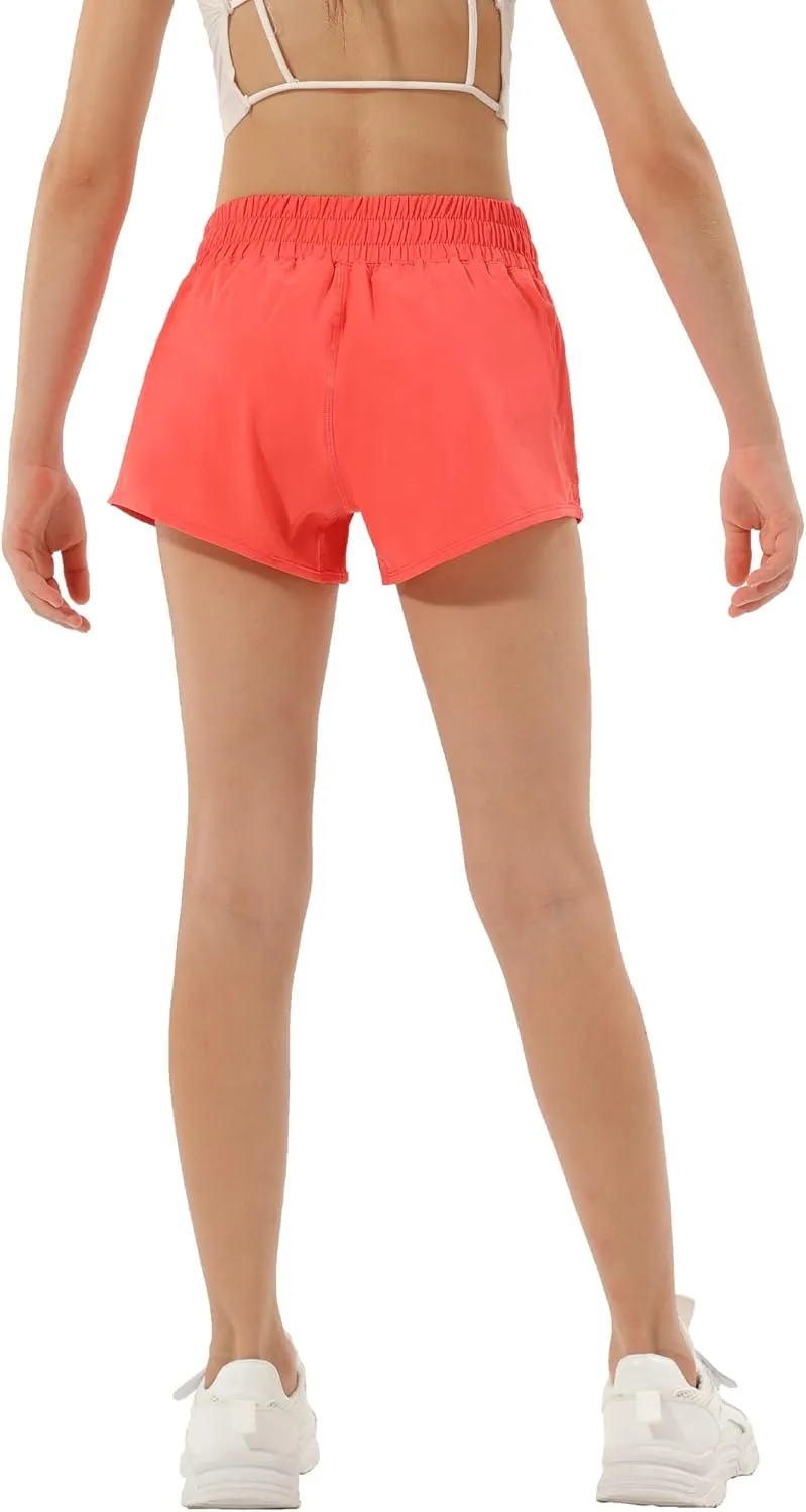 Aurefin Girls Athletic Shorts, Lightweight Running Shorts for Teen Girls Kids Sports Active Short with Zip Pocket and Elastic