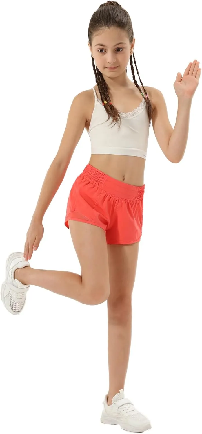 Aurefin Girls Athletic Shorts, Lightweight Running Shorts for Teen Girls Kids Sports Active Short with Zip Pocket and Elastic