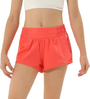 Aurefin Girls Athletic Shorts, Lightweight Running Shorts for Teen Girls Kids Sports Active Short with Zip Pocket and Elastic