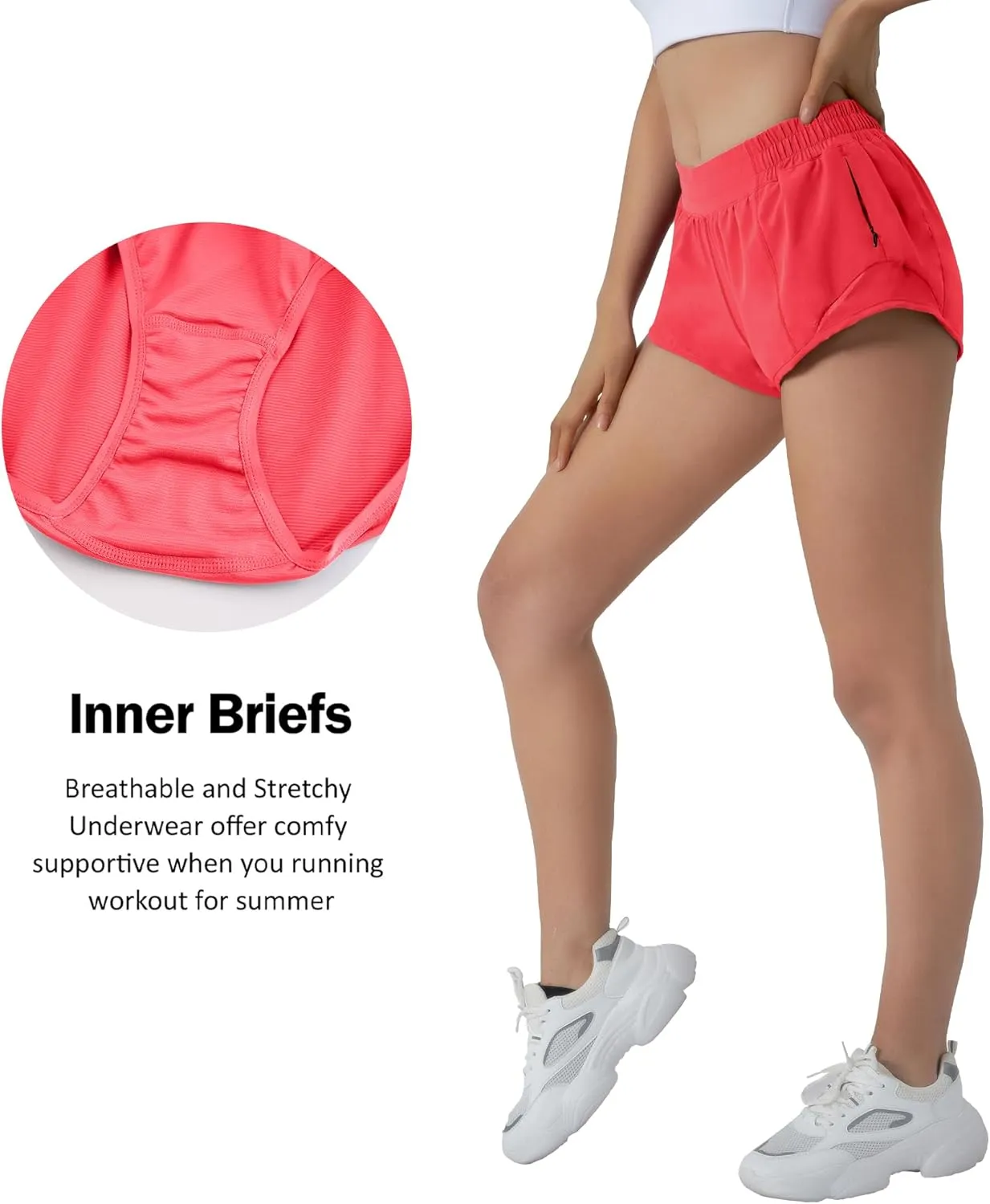 Aurefin Running Shorts for Women,Quick Dry Athletic Sports Shorts Lightweight Active Workout Gym Shorts with Zip Pocket