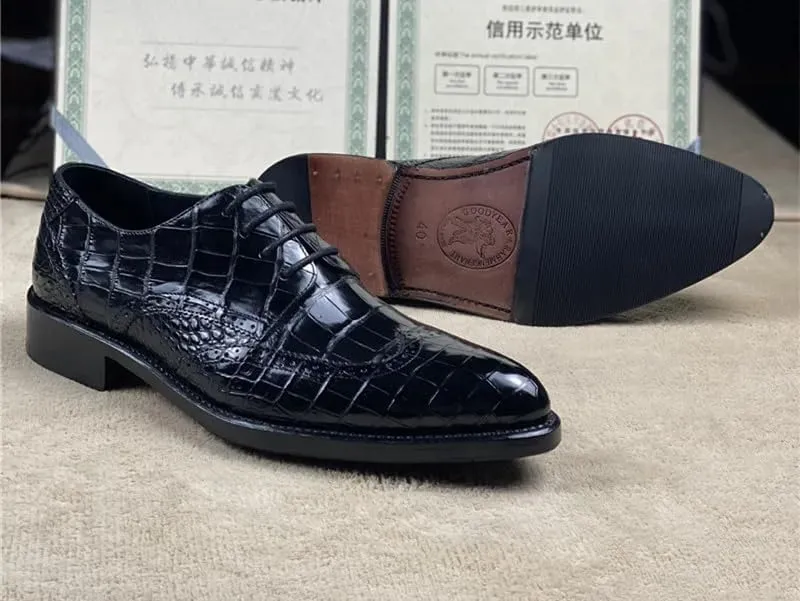 Authentic Crocodile Belly Skin Hand Stitched Businessmen Dress Shoes Genuine Alligator Leather Male Pointed Toe Brock Oxfords