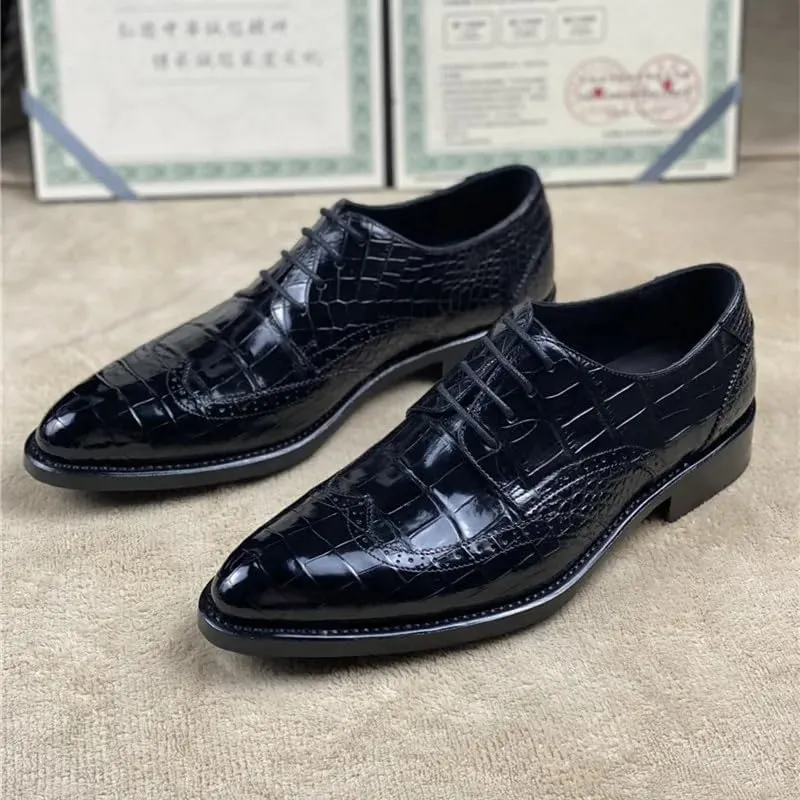 Authentic Crocodile Belly Skin Hand Stitched Businessmen Dress Shoes Genuine Alligator Leather Male Pointed Toe Brock Oxfords