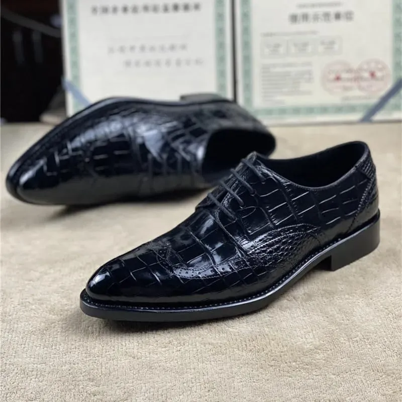 Authentic Crocodile Belly Skin Hand Stitched Businessmen Dress Shoes Genuine Alligator Leather Male Pointed Toe Brock Oxfords