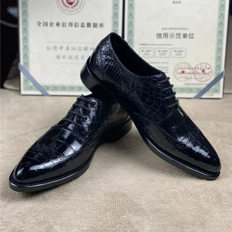 Authentic Crocodile Belly Skin Hand Stitched Businessmen Dress Shoes Genuine Alligator Leather Male Pointed Toe Brock Oxfords