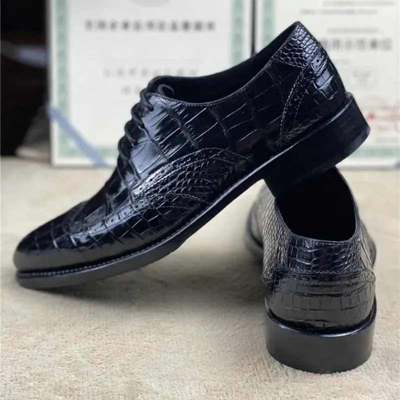 Authentic Crocodile Belly Skin Hand Stitched Businessmen Dress Shoes Genuine Alligator Leather Male Pointed Toe Brock Oxfords