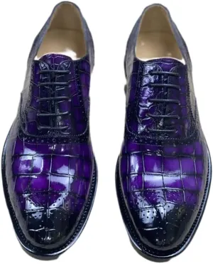 Authentic Crocodile Belly Skin Purple Color Men's Brogue Shoes Genuine Alligator Leather Handmade Male Lace-up Party Dress Shoes