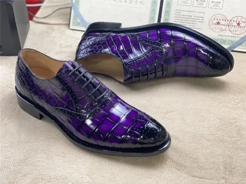 Authentic Crocodile Belly Skin Purple Color Men's Brogue Shoes Genuine Alligator Leather Handmade Male Lace-up Party Dress Shoes