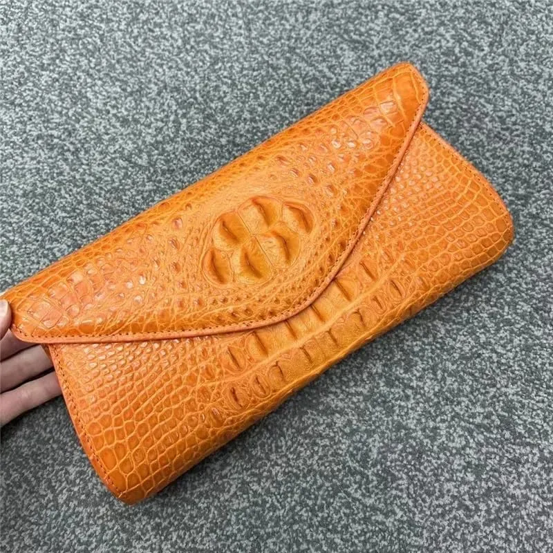 Authentic Crocodile Skin Women's Envelop Clutch Genuine Alligator Leather Lady Chain Purse Bag Female Cross Shoulder Bag