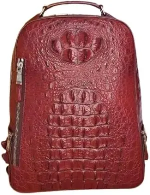 Authentic Exotic Crocodile Skin Men's Casual Travel Backpack Genuine Alligator Leather Male To-handle Businesss Bag Pack (Claret)
