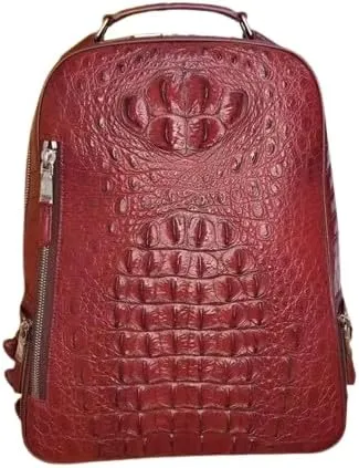 Authentic Exotic Crocodile Skin Men's Casual Travel Backpack Genuine Alligator Leather Male To-handle Businesss Bag Pack (Claret)