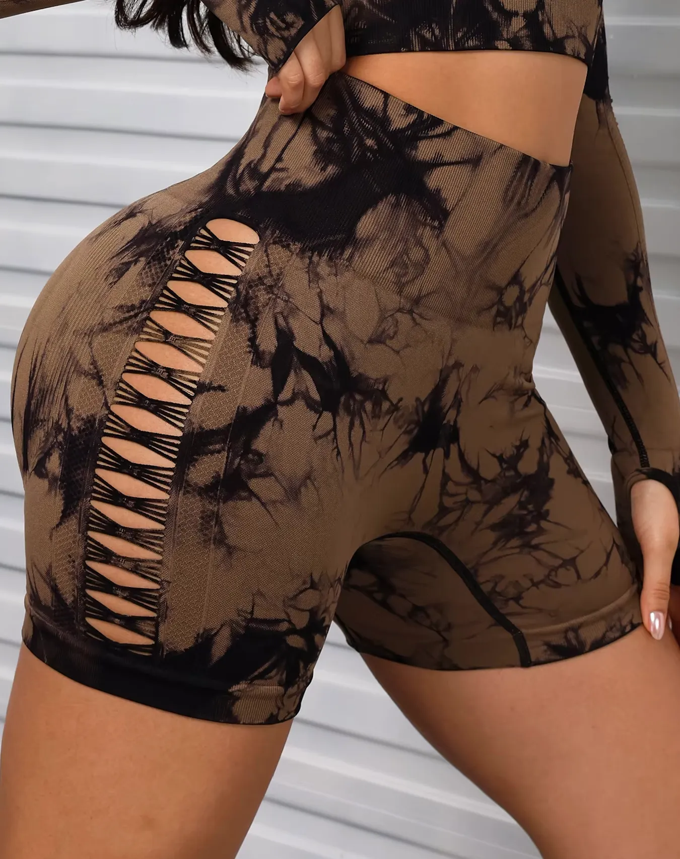 B-ACTIVE BLISS TIE-DYE CUTOUT SHORTS