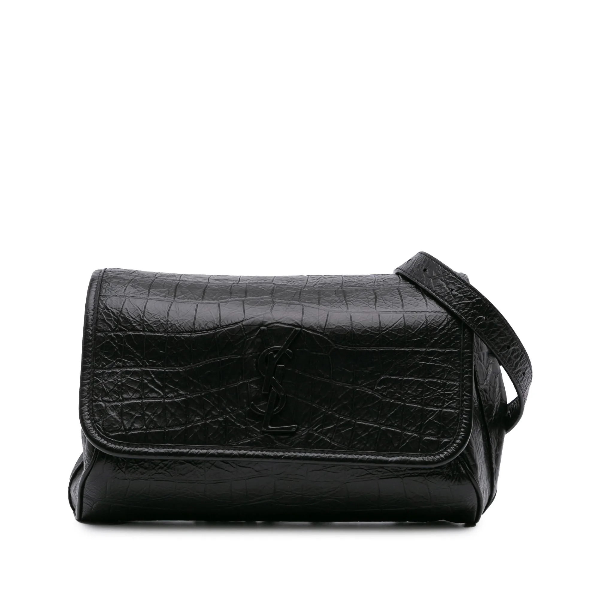 Baby Crocodile Embossed Leather Monogram Niki Shoulder Bag