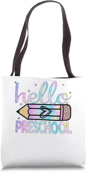 Back To School Hello Preschool Leopard Tie Dye Pencil Tote Bag