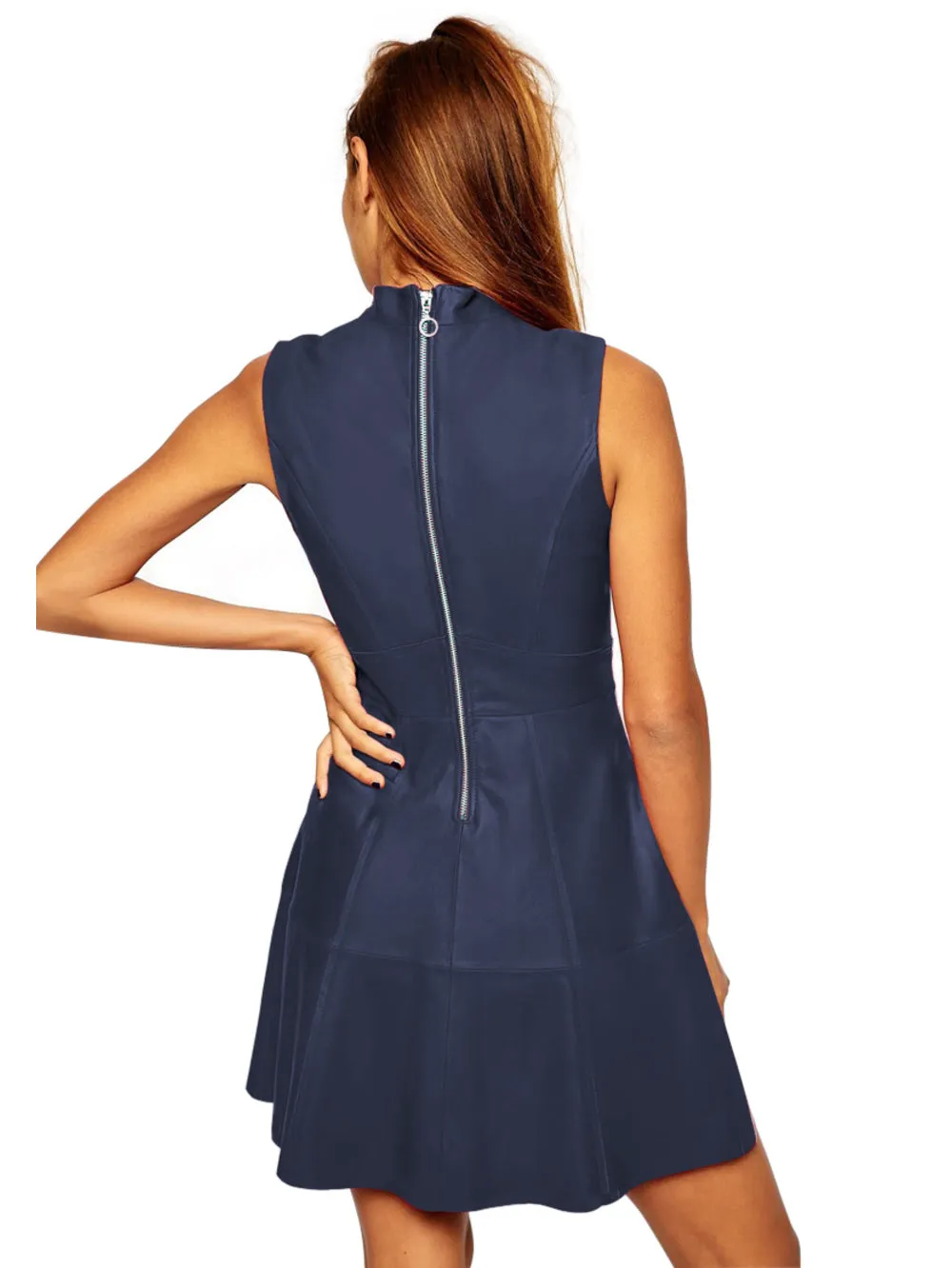 Back-Zip Sleek Leather Dress