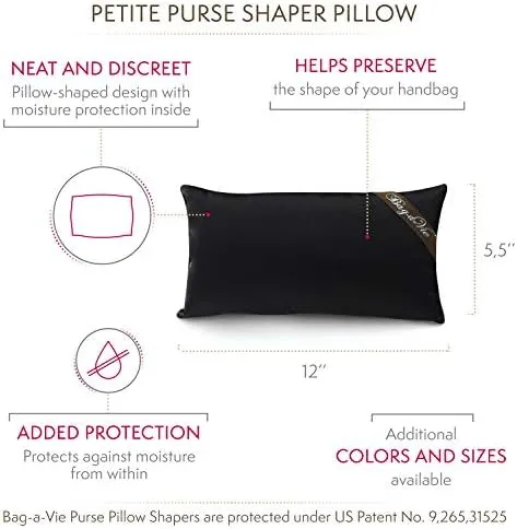 Bag-a-Vie Handbag Shaper Pillow Luxury Handbag & Purse Shaper - [Petite] 12' x 5.5' - Fits Jumbo Flap Bags - Black