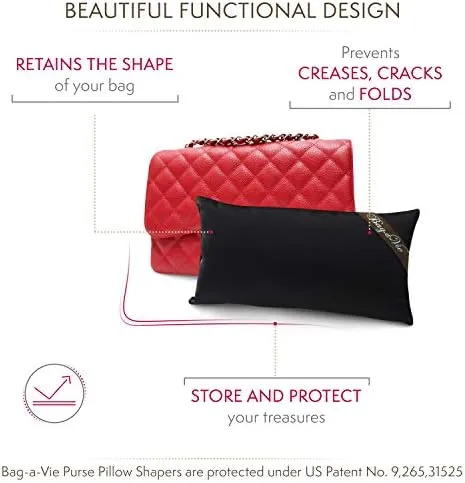 Bag-a-Vie Handbag Shaper Pillow Luxury Handbag & Purse Shaper - [Petite] 12' x 5.5' - Fits Jumbo Flap Bags - Black