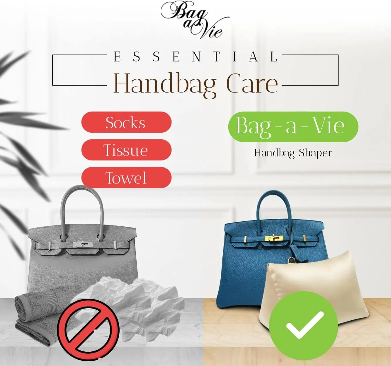 Bag-a-Vie Luxury Handbag Shaper Insert - Champagne - Pillow Purse Accessories for Women's Purses & Birkin 25