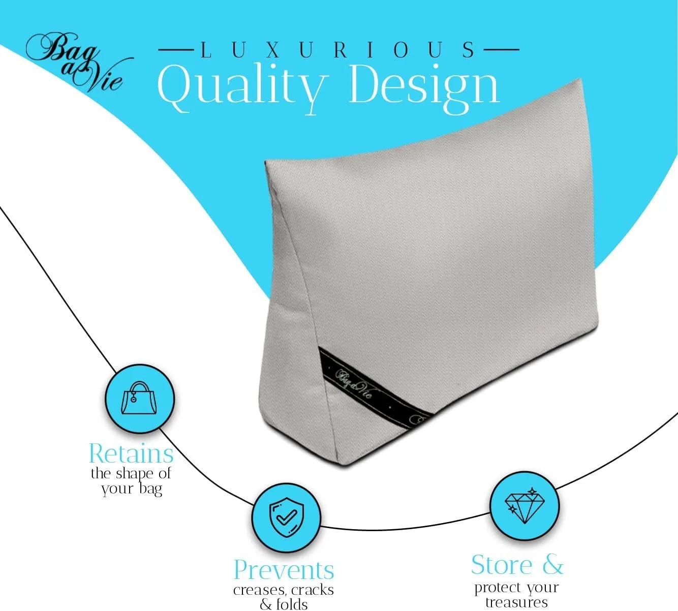 Bag-a-Vie Luxury Handbag Shaper Insert - Herringbone Pillow for Women's Purses - Custom Pillow Insert for Kelly 35