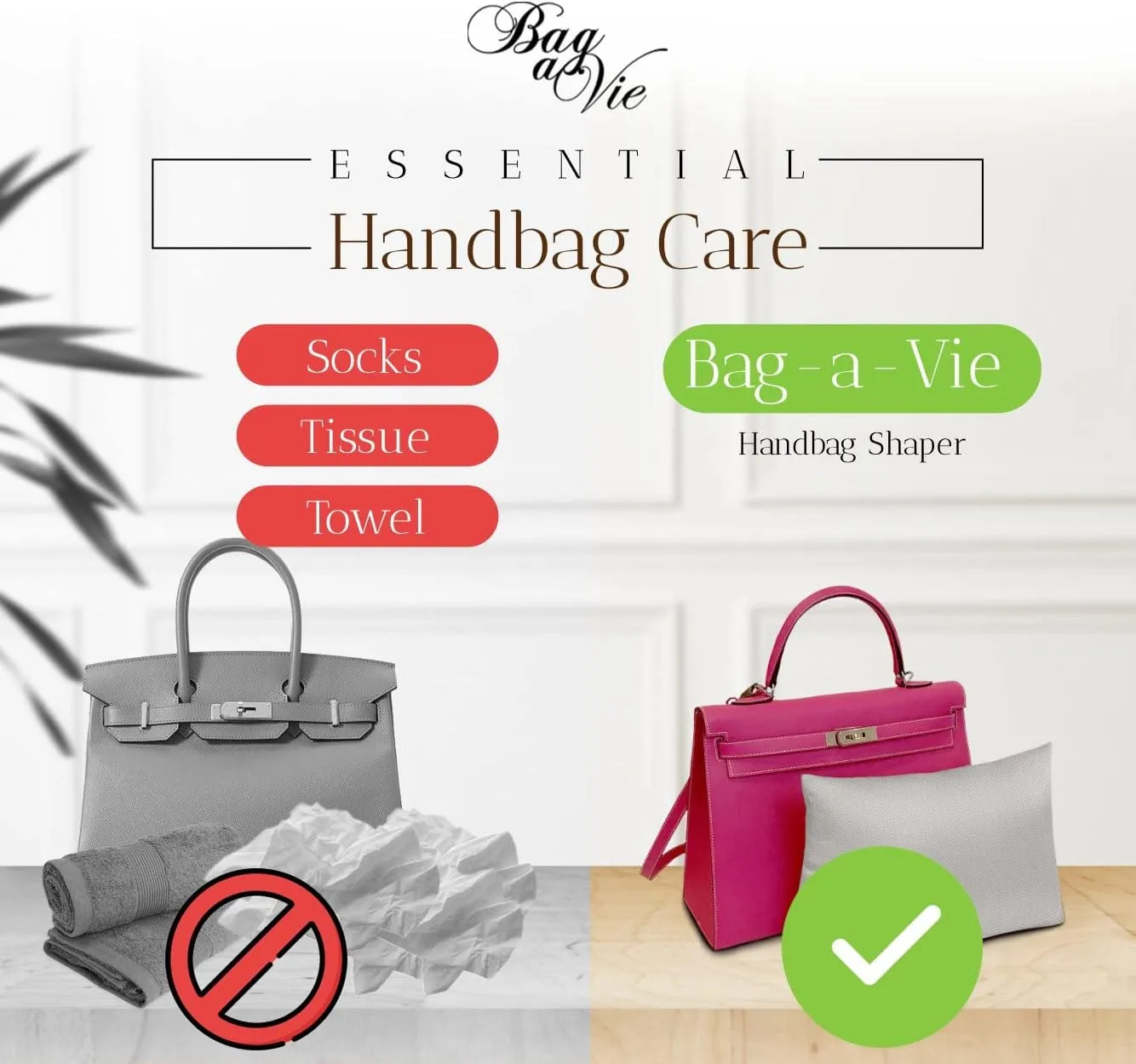 Bag-a-Vie Luxury Handbag Shaper Insert - Herringbone Pillow for Women's Purses - Custom Pillow Insert for Kelly 35