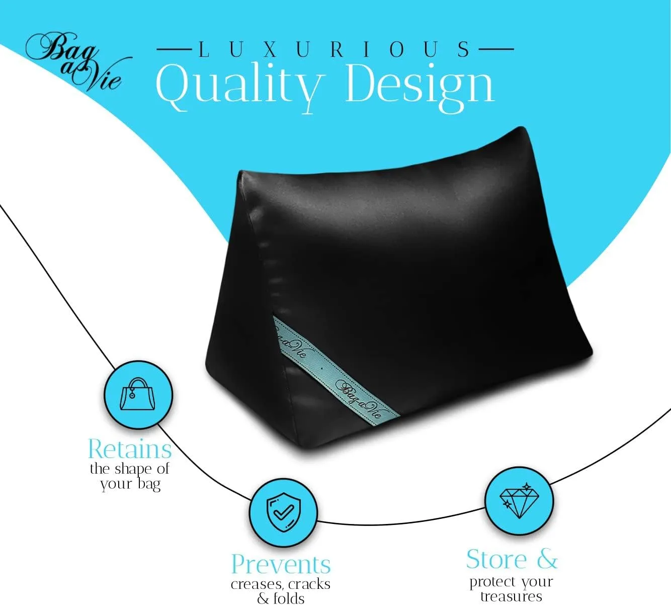 Bag-a-Vie Purse Shaper Pillow Insert - Black - Luxury Handbag Shaper Insert for Women's Purses - Handbag Custom Pillow Purse Accessories for Birkin 25