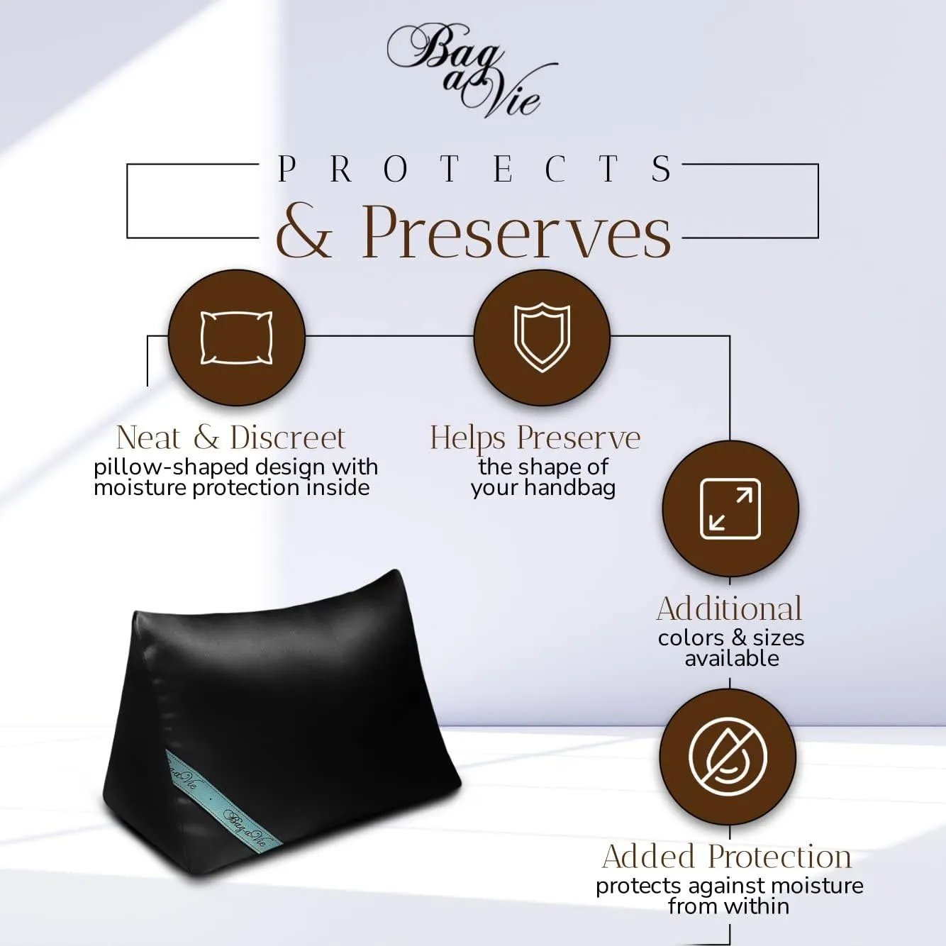 Bag-a-Vie Purse Shaper Pillow Insert - Black - Luxury Handbag Shaper Insert for Women's Purses - Handbag Custom Pillow Purse Accessories for Birkin 25