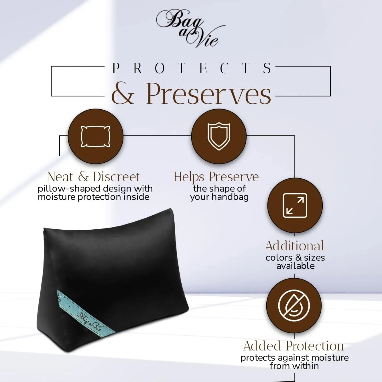 Bag-a-Vie Purse Shaper Pillow Insert - Black - Luxury Handbag Shaper Insert for Women's Purses - Handbag Custom Pillow Purse Accessories for Kelly 35