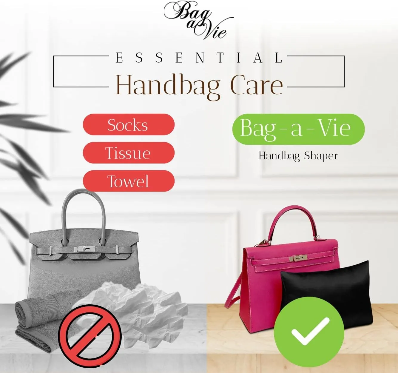 Bag-a-Vie Purse Shaper Pillow Insert - Black - Luxury Handbag Shaper Insert for Women's Purses - Handbag Custom Pillow Purse Accessories for Kelly 35