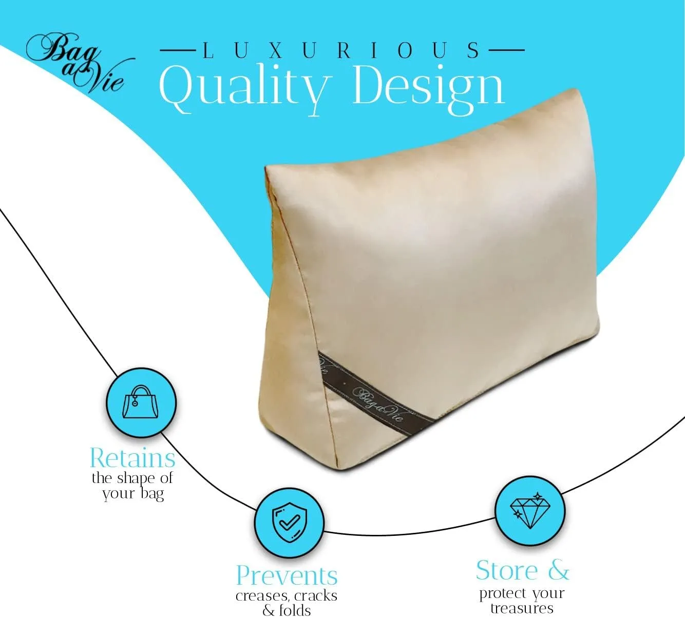 Bag-a-Vie Purse Shaper Pillow Insert - Champagne - Luxury Handbag Shaper Insert for Women's Purses - Handbag Custom Pillow Purse Accessories for Kelly 32