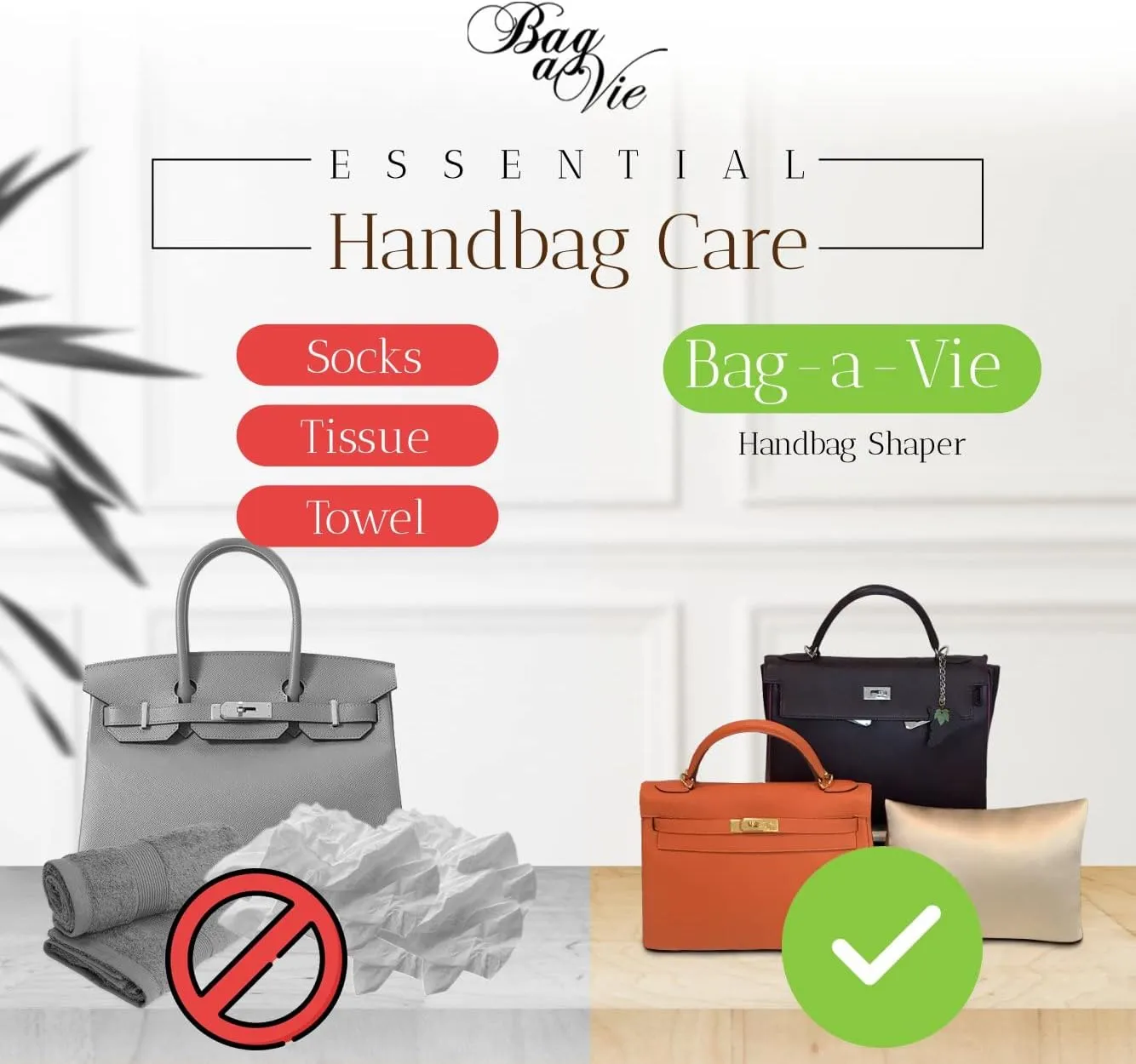 Bag-a-Vie Purse Shaper Pillow Insert - Champagne - Luxury Handbag Shaper Insert for Women's Purses - Handbag Custom Pillow Purse Accessories for Kelly 32