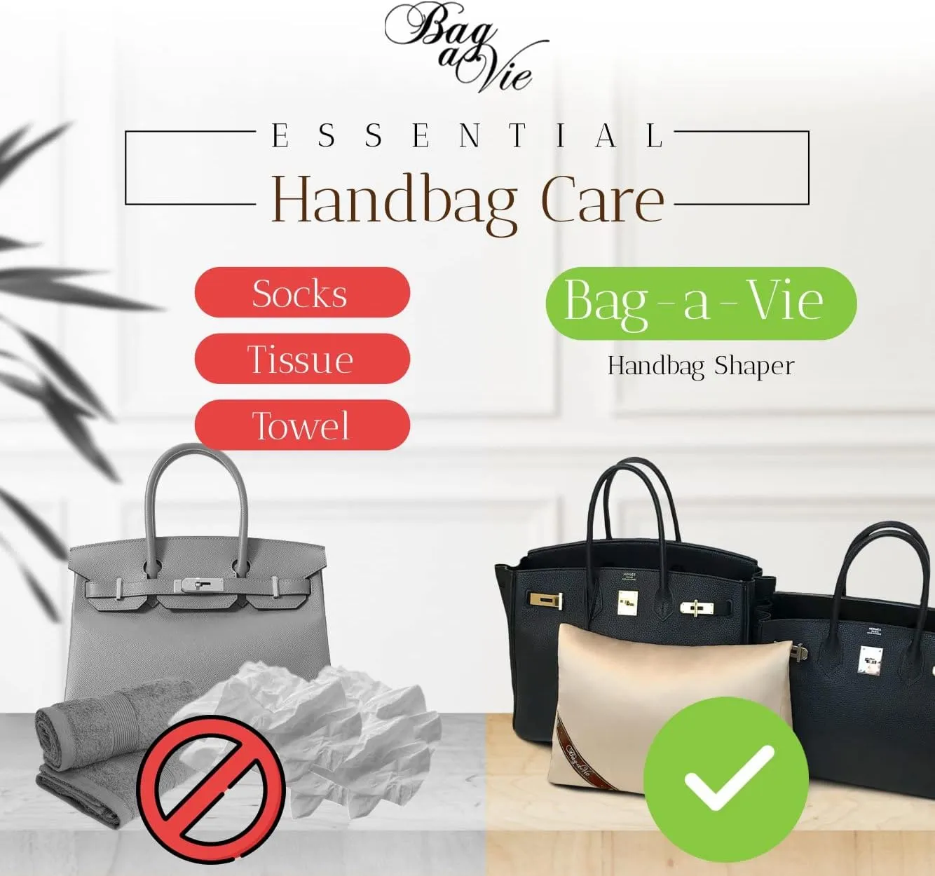 Bag-a-Vie Purse Shaper Pillow Insert - Luxury Handbag Shaper Insert for Women's Purses - Handbag Custom Pillow Purse Accessories for Birkin 30