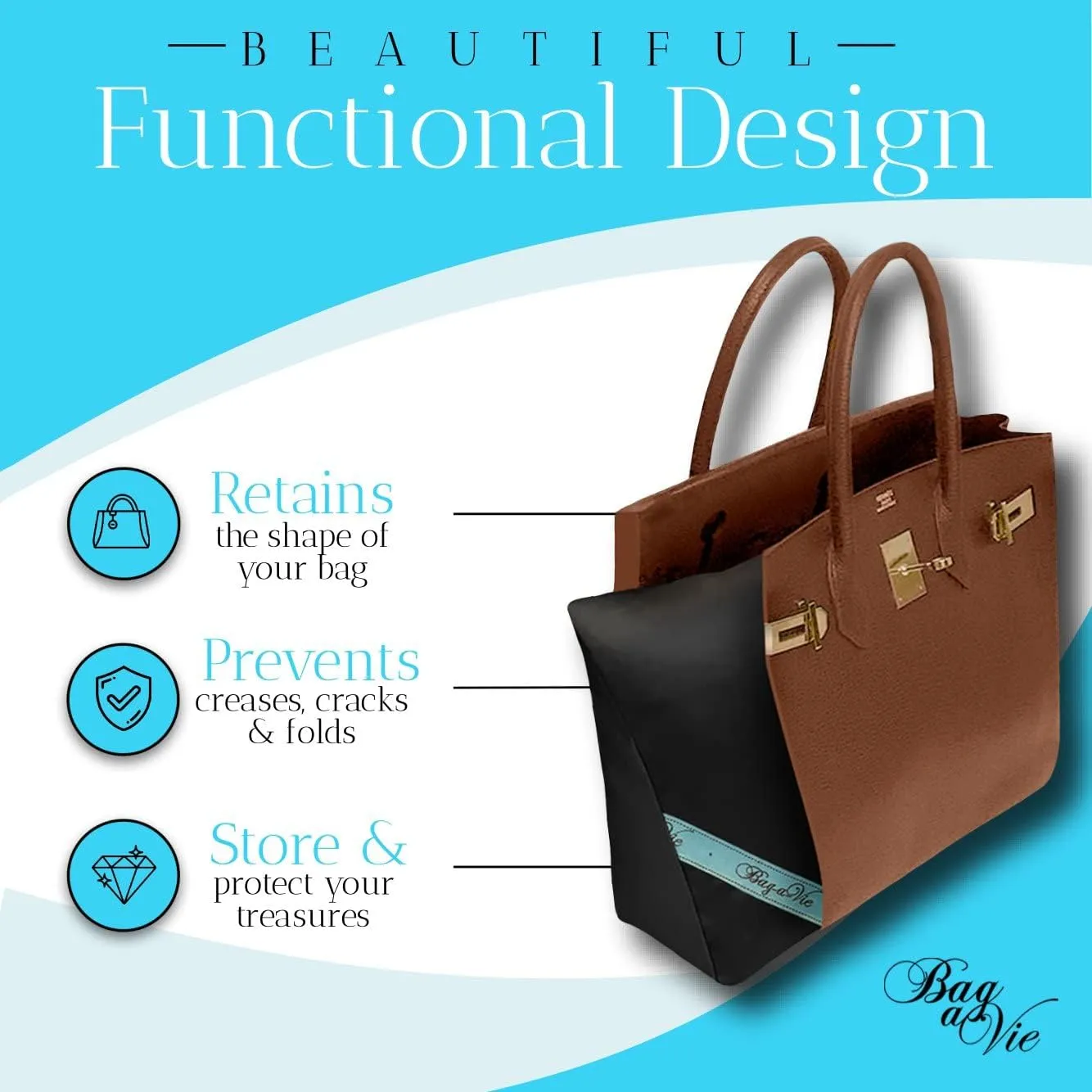 Bag-a-Vie Purse Shaper Pillow Insert - Luxury Handbag Shaper Insert for Women's Purses - Handbag Custom Pillow Purse Accessories for Birkin 30