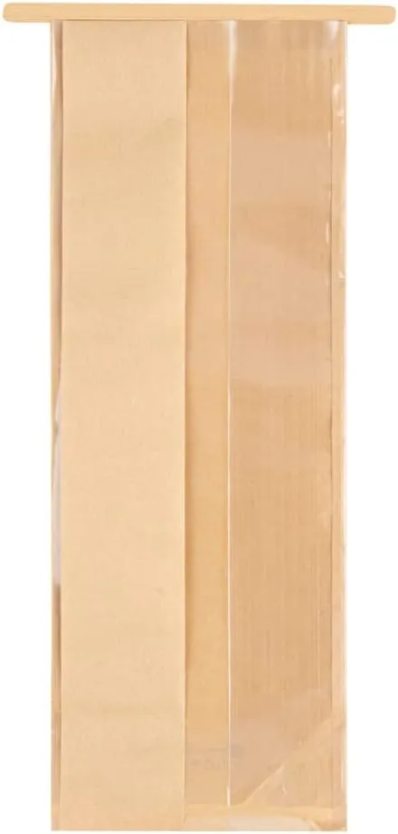 Bag Tek 4.7 x 3.5 x 12.6 Inch Tin Tie Bags With Windows, 100 Resealable Bakery Bags With Windows - Flat Bottom, For Cookies or Coffee Beans, Kraft Paper Tin Tie Bags - Restaurantware