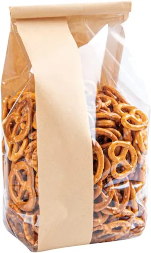 Bag Tek 4.7 x 3.5 x 12.6 Inch Tin Tie Bags With Windows, 100 Resealable Bakery Bags With Windows - Flat Bottom, For Cookies or Coffee Beans, Kraft Paper Tin Tie Bags - Restaurantware