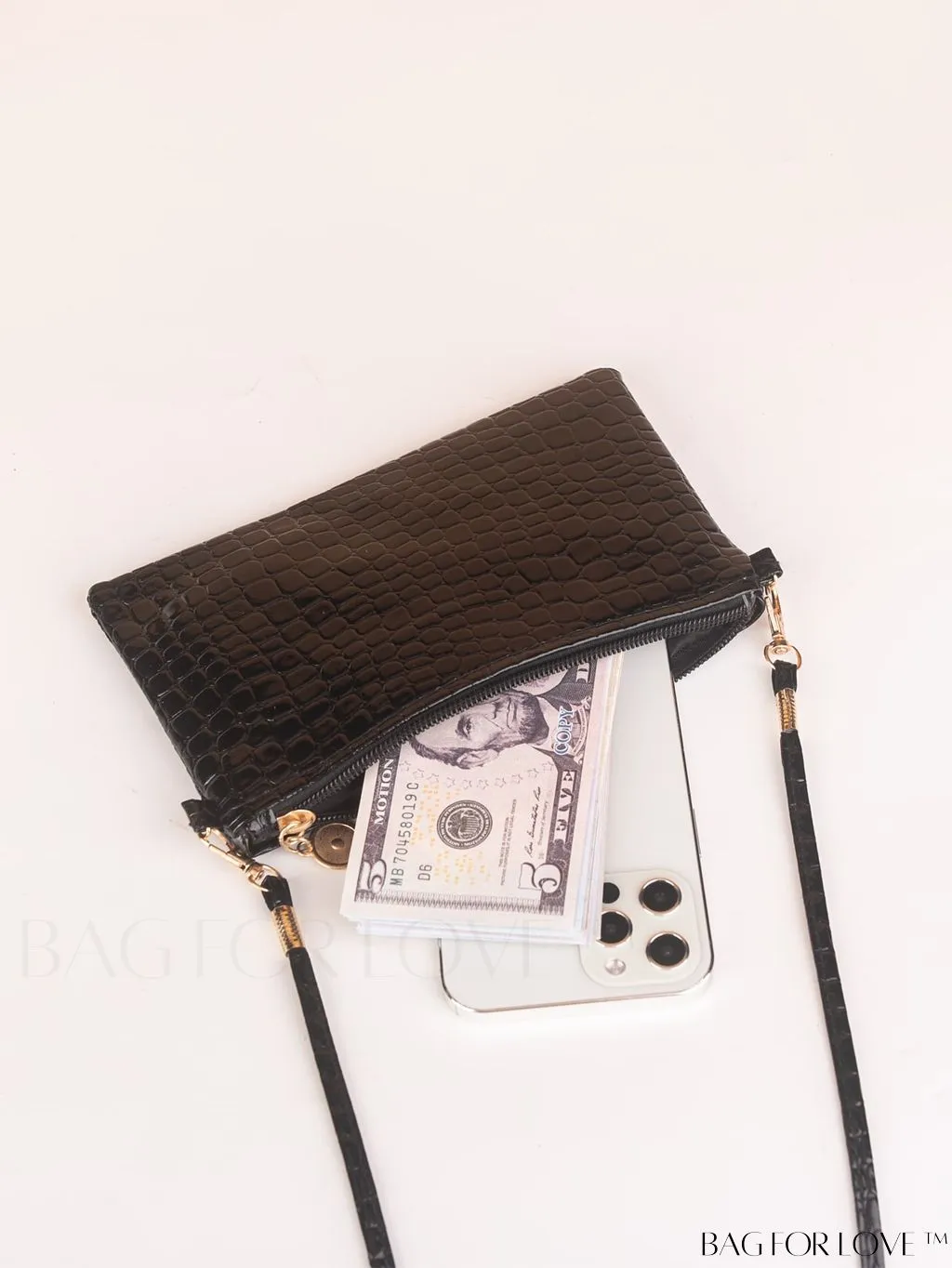 BagForLove - Black Geometric Embossed Mini Square Bag: Sleek and Minimalist Design