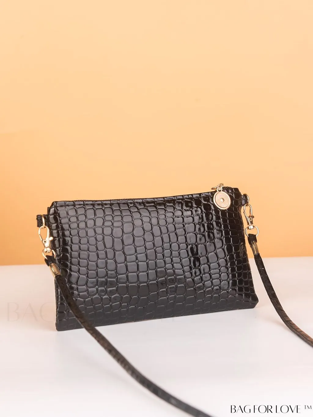BagForLove - Black Geometric Embossed Mini Square Bag: Sleek and Minimalist Design