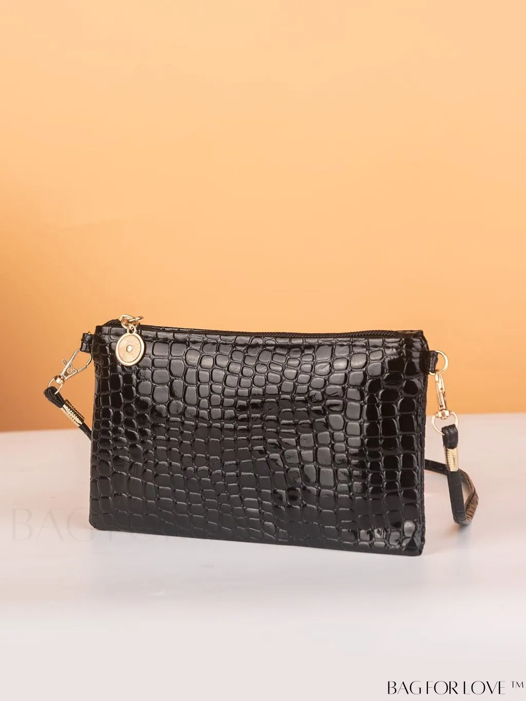 BagForLove - Black Geometric Embossed Mini Square Bag: Sleek and Minimalist Design