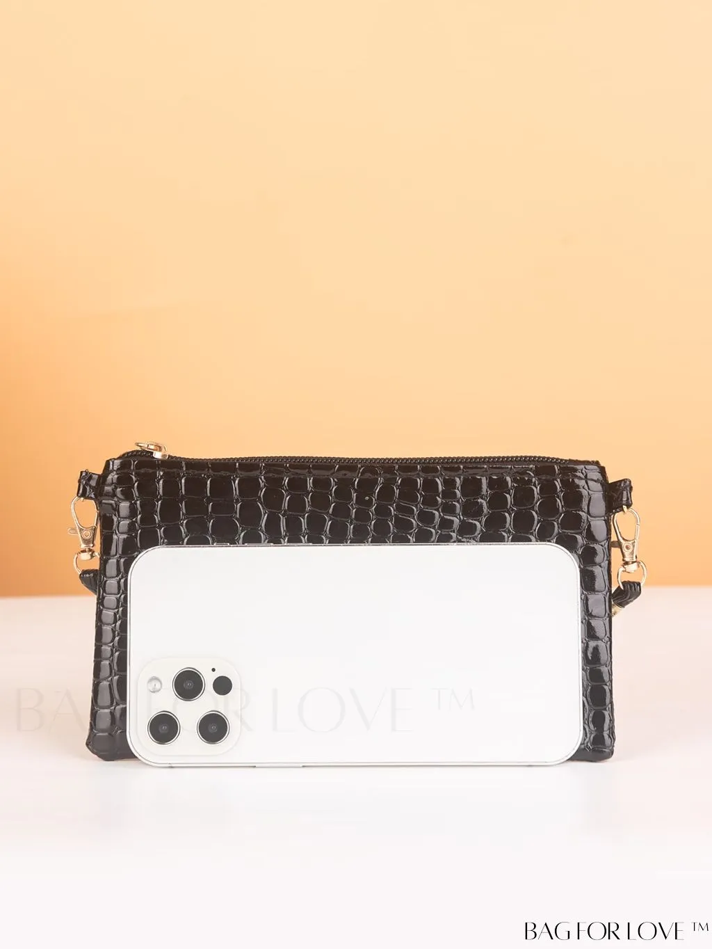 BagForLove - Black Geometric Embossed Mini Square Bag: Sleek and Minimalist Design