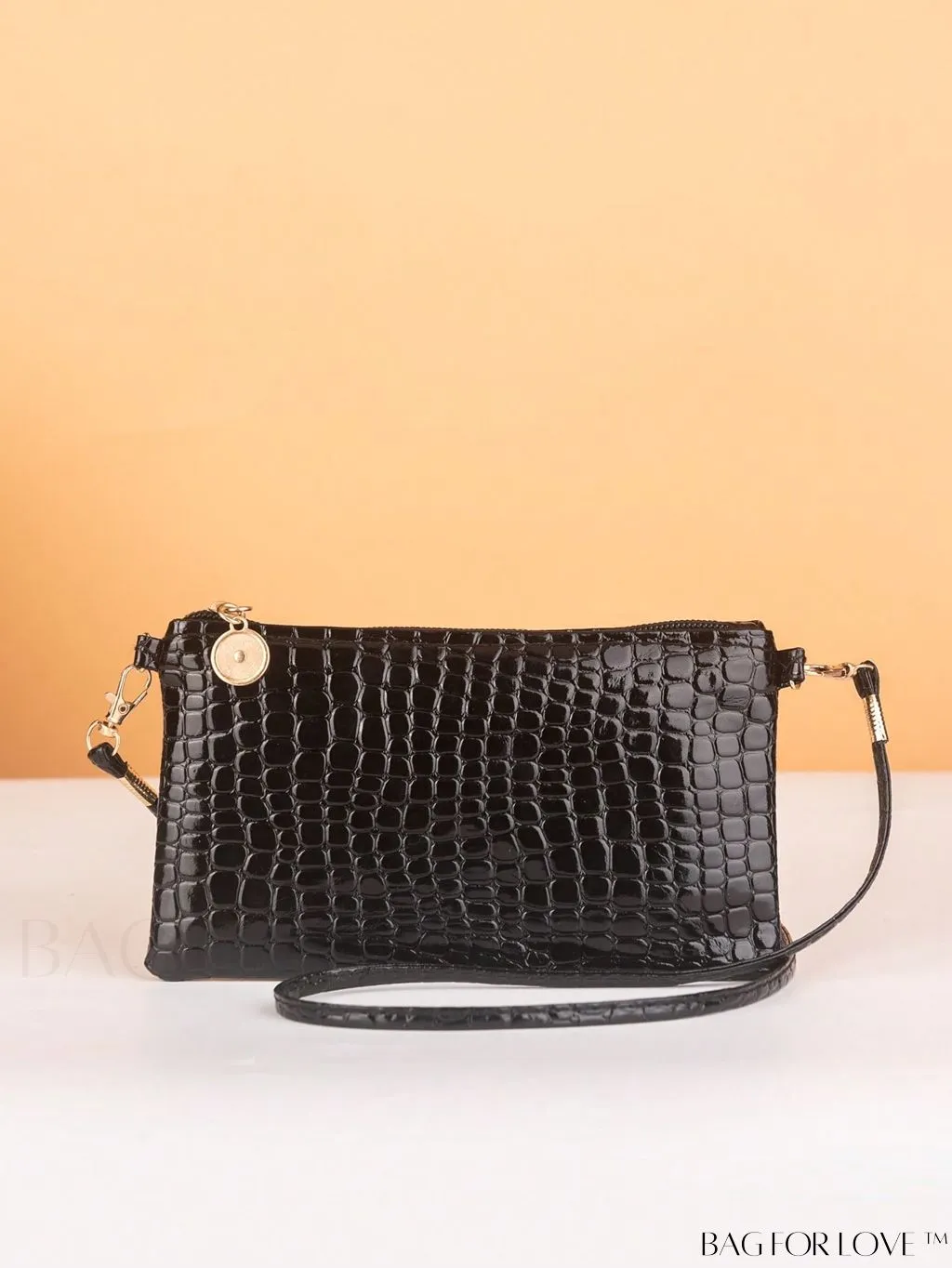 BagForLove - Black Geometric Embossed Mini Square Bag: Sleek and Minimalist Design