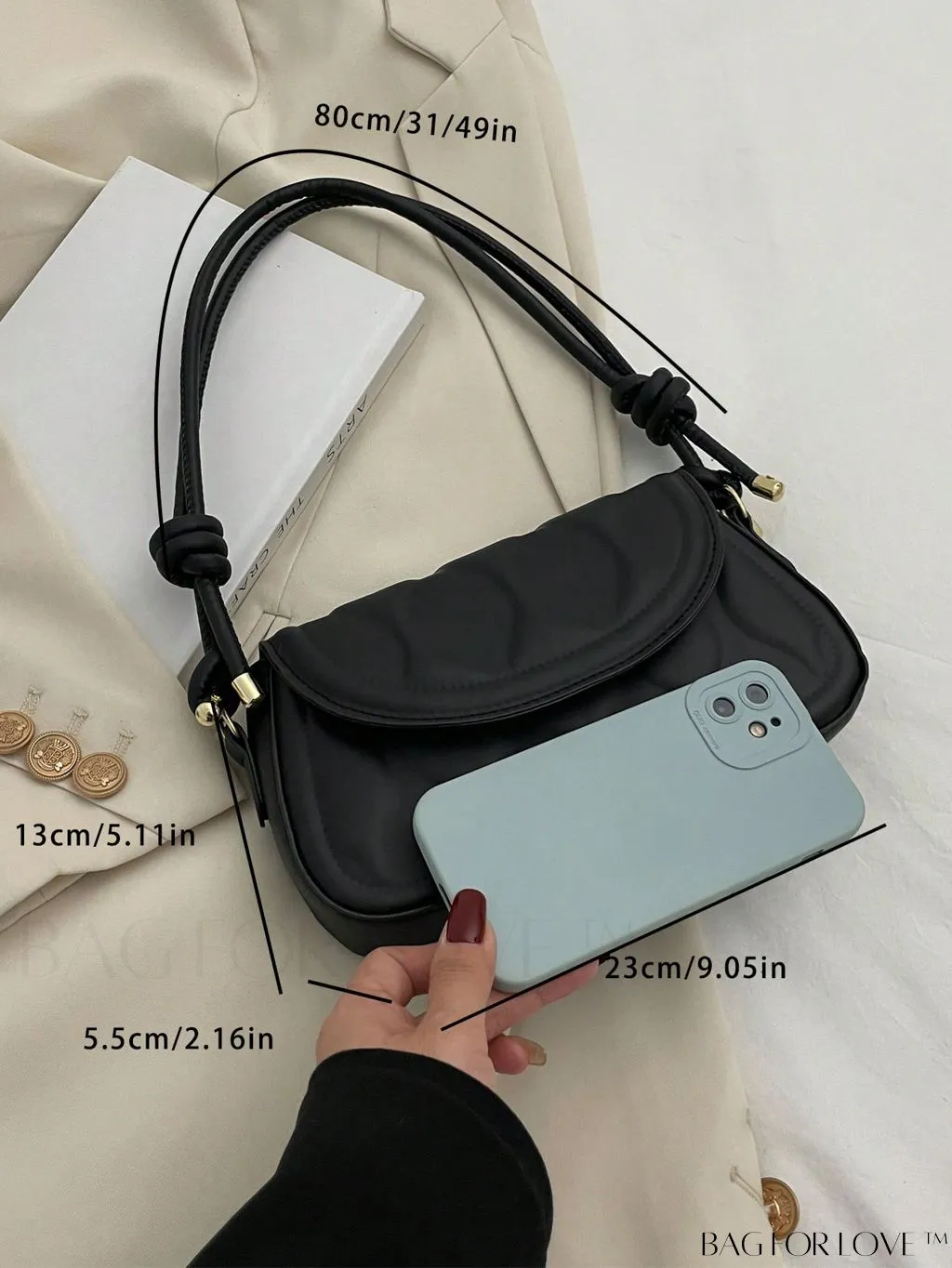BagForLove - Black PU Flap Bag: Sleek & Compact Baguette with Minimalist Appeal