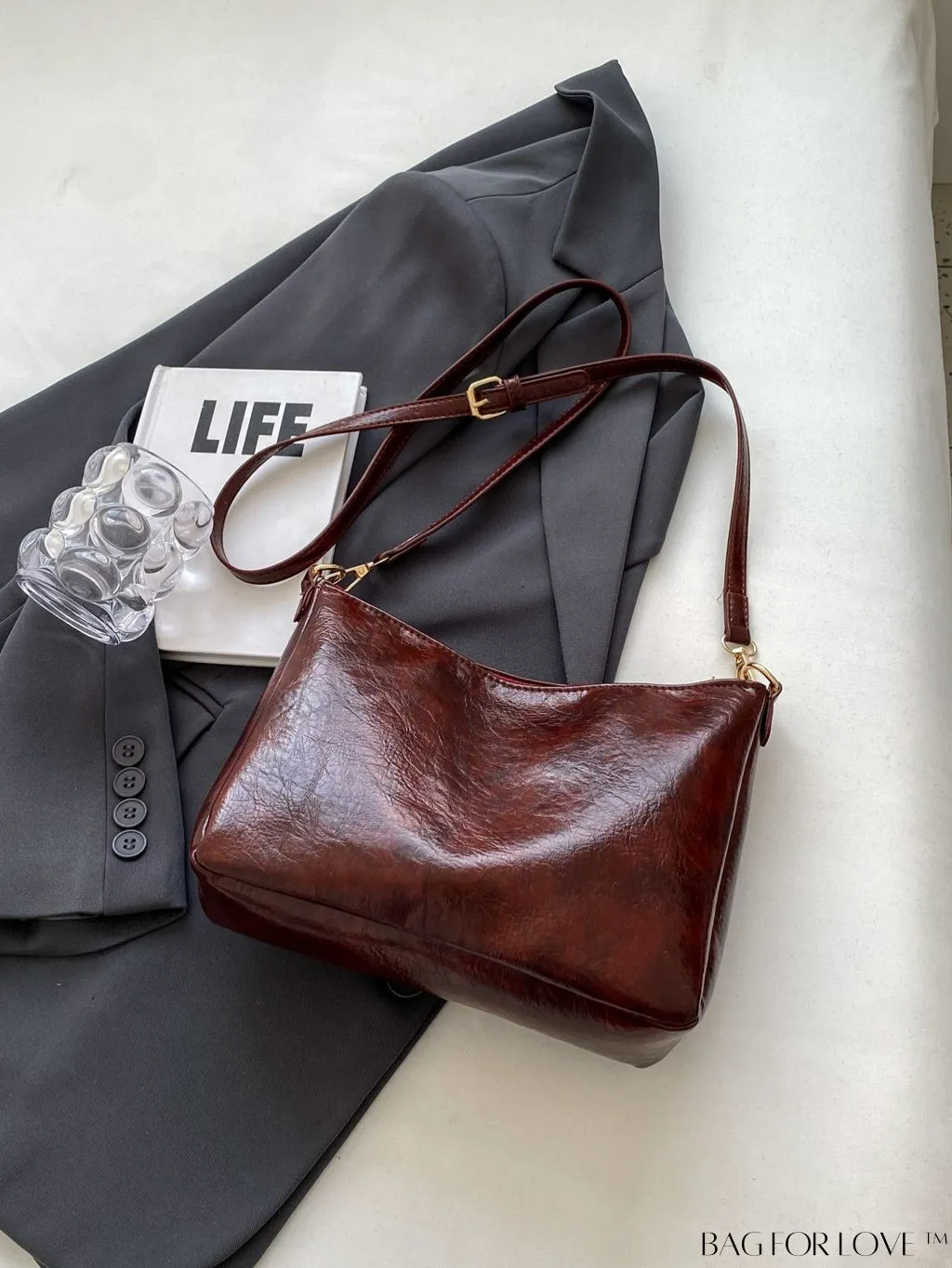 BagForLove - Classic PU Shoulder Bag - Sleek, Solid Color Underarm Purse