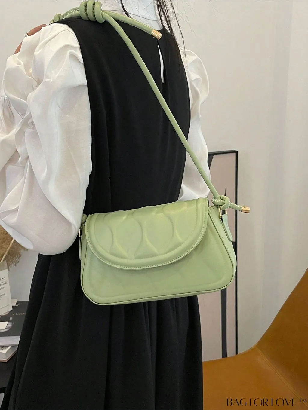 BagForLove - Compact Embossed Flap Shoulder Bag with Sleek Solid Color - Stylish and Versatile