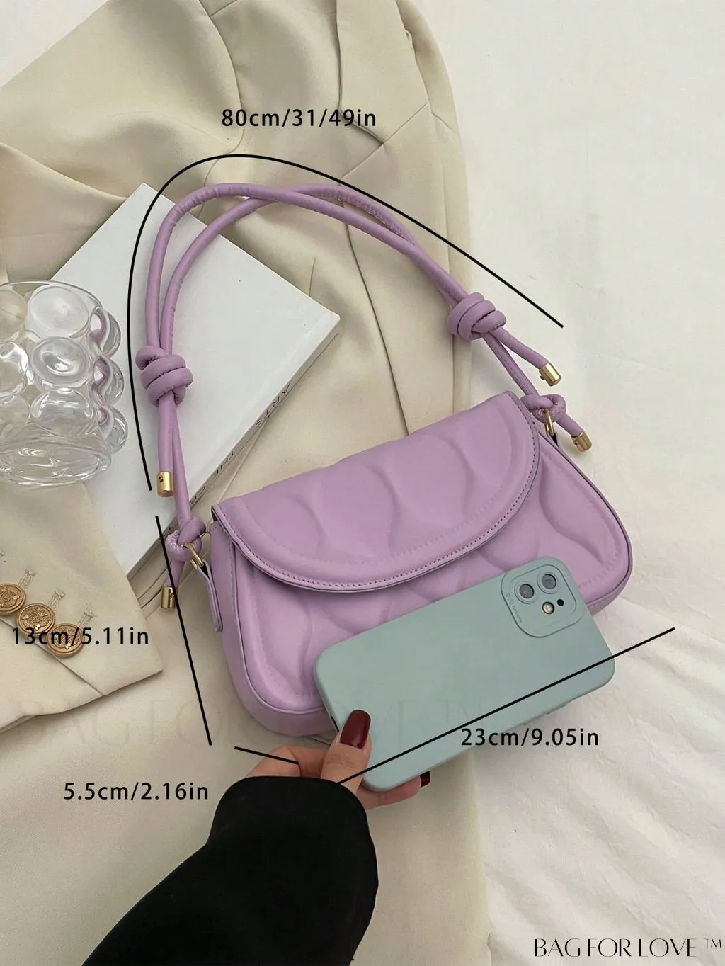 BagForLove - Compact Embossed Flap Shoulder Bag with Sleek Solid Color - Stylish and Versatile