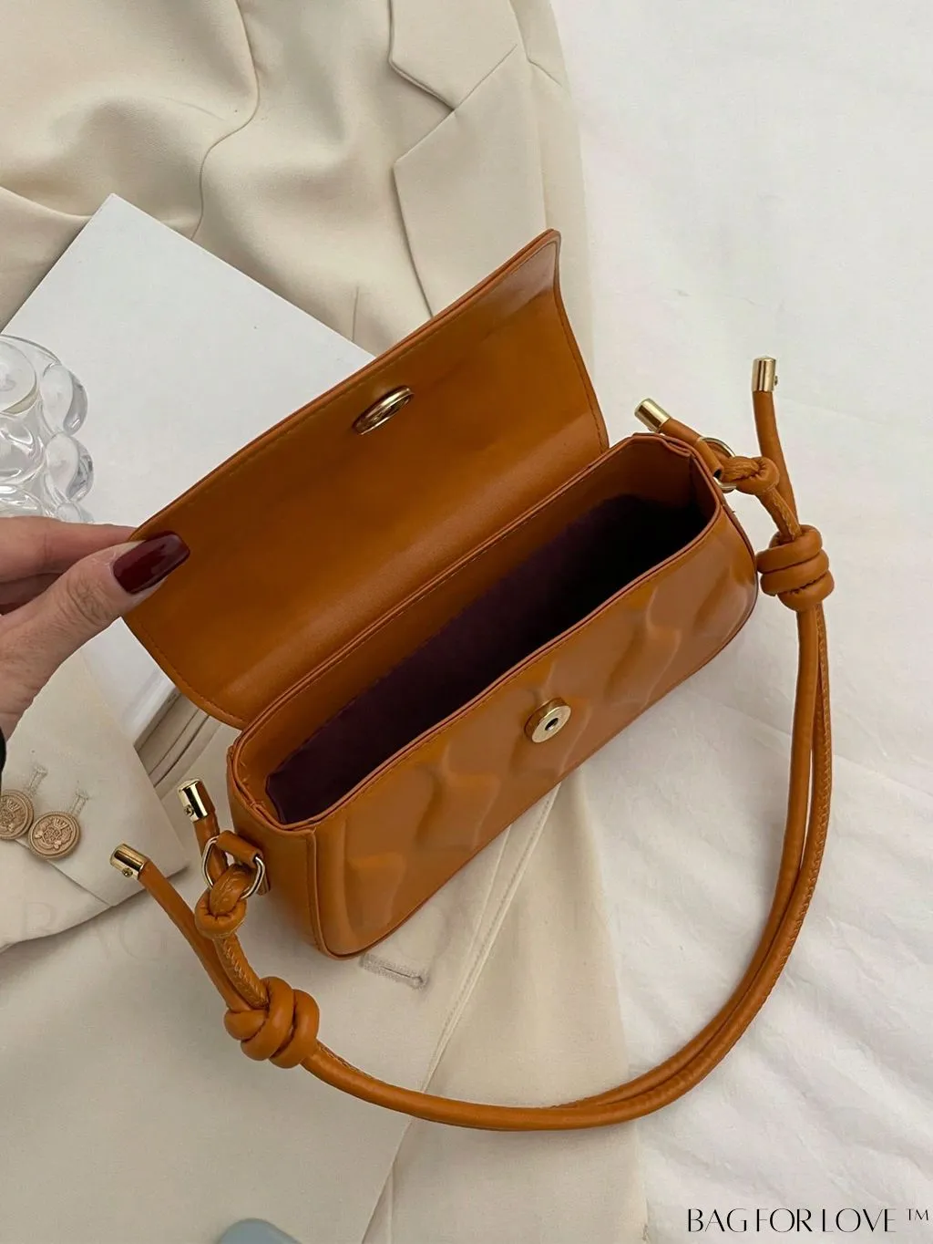 BagForLove - Compact Embossed Flap Shoulder Bag with Sleek Solid Color - Stylish and Versatile
