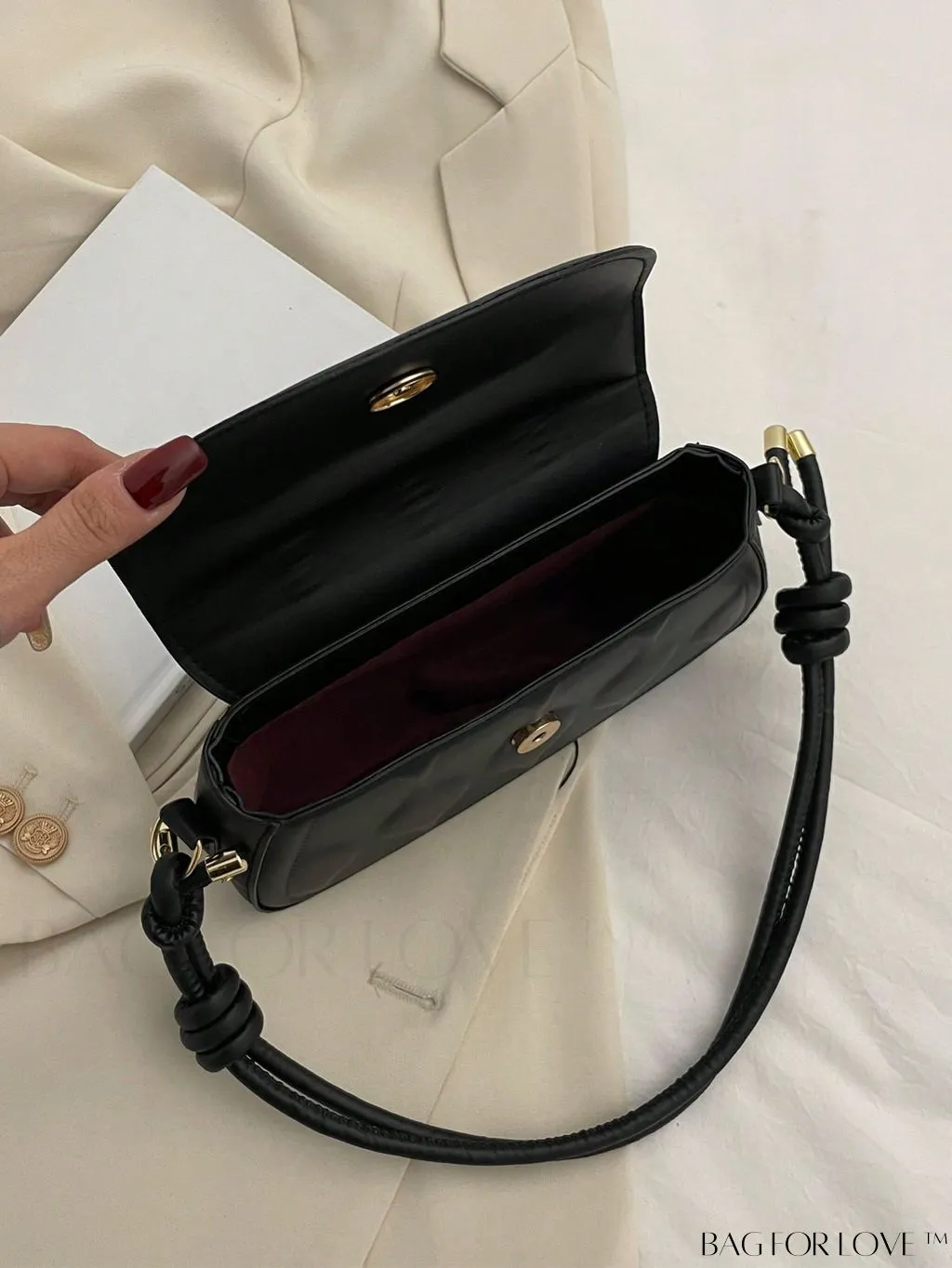 BagForLove - Compact Embossed Flap Shoulder Bag with Sleek Solid Color - Stylish and Versatile