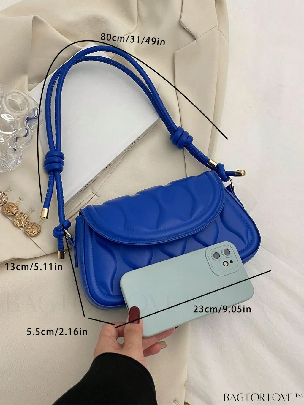 BagForLove - Compact Embossed Flap Shoulder Bag with Sleek Solid Color - Stylish and Versatile