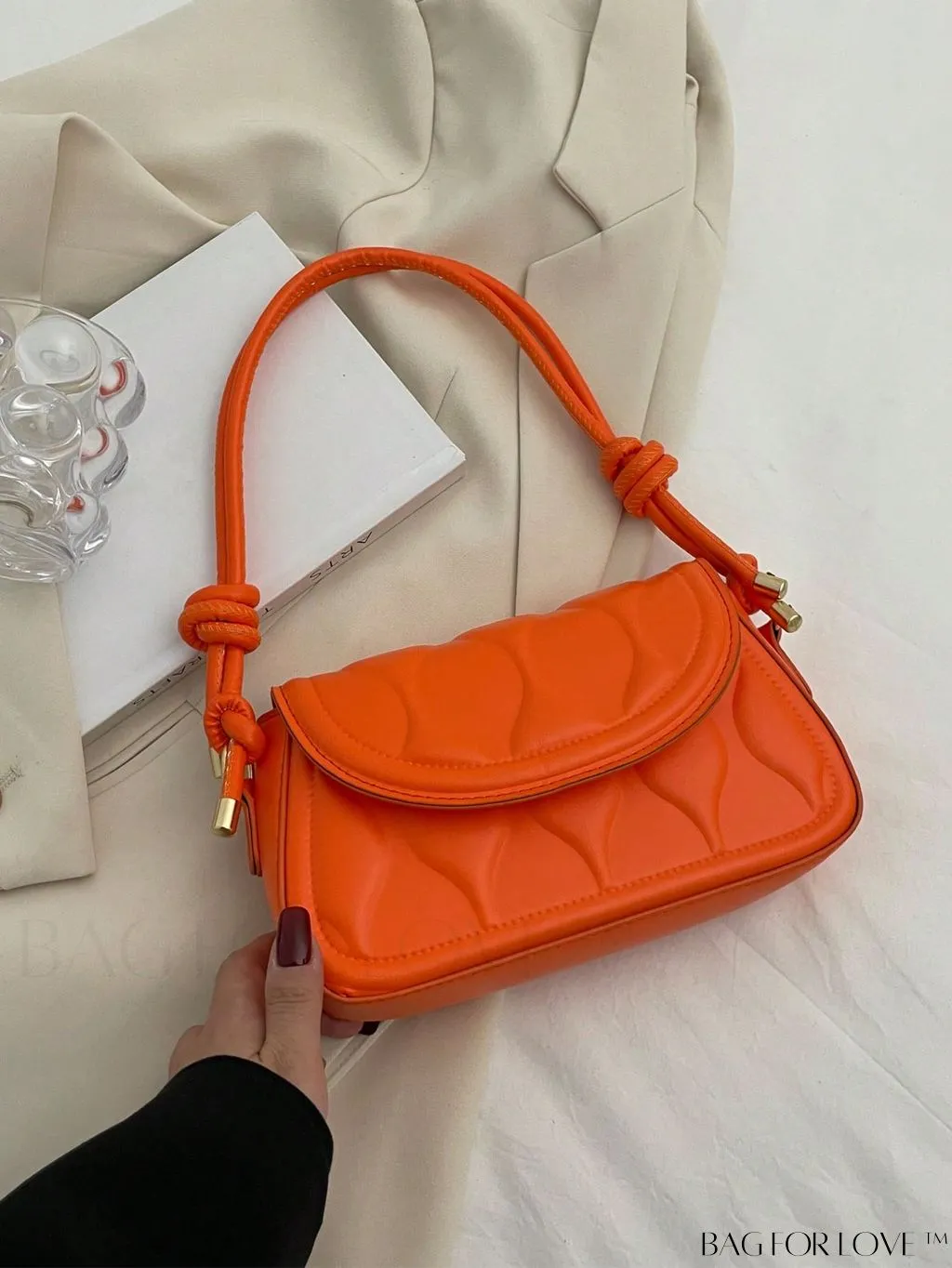BagForLove - Compact Embossed Flap Shoulder Bag with Sleek Solid Color - Stylish and Versatile
