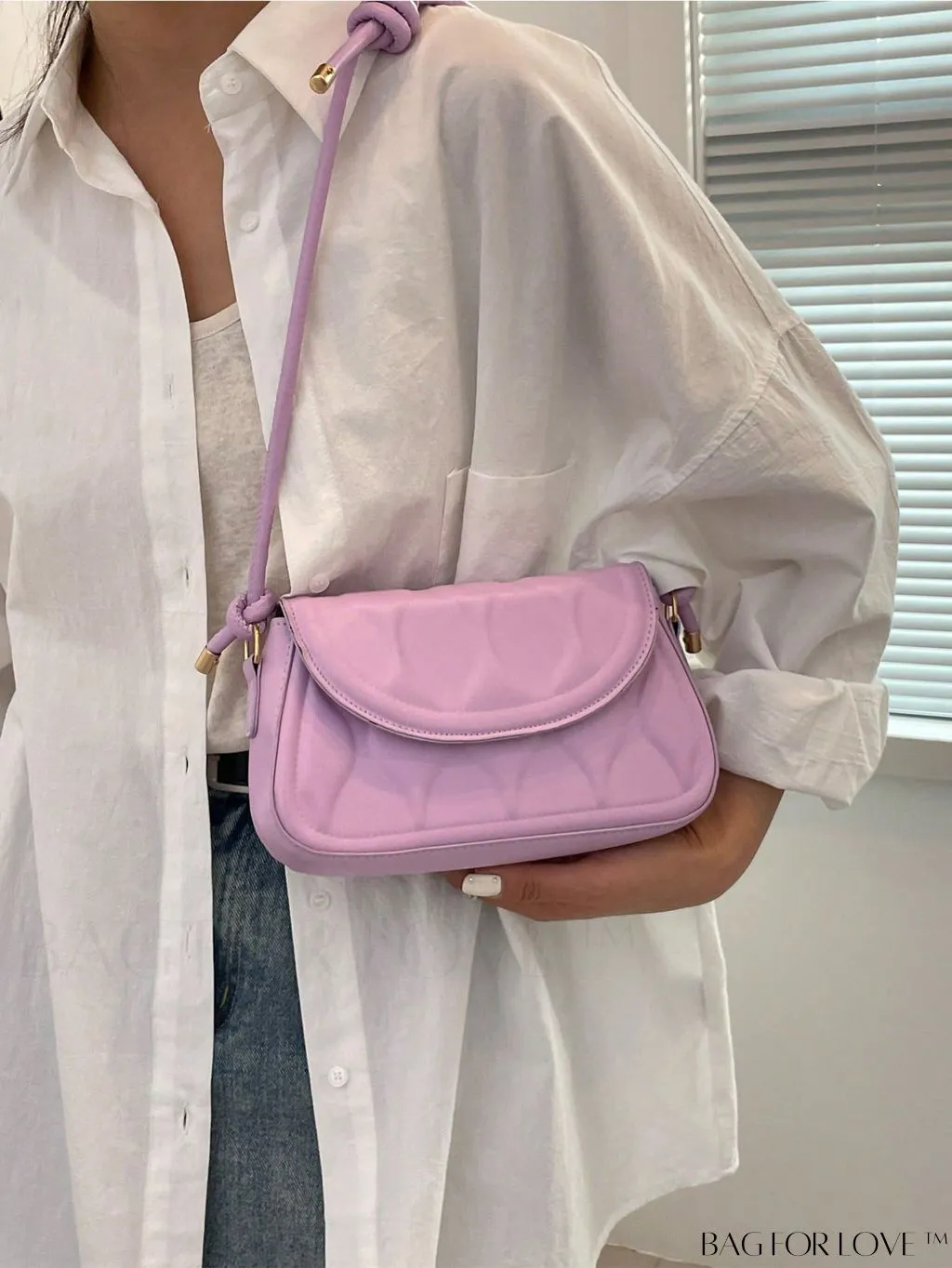BagForLove - Compact Embossed Flap Shoulder Bag with Sleek Solid Color - Stylish and Versatile